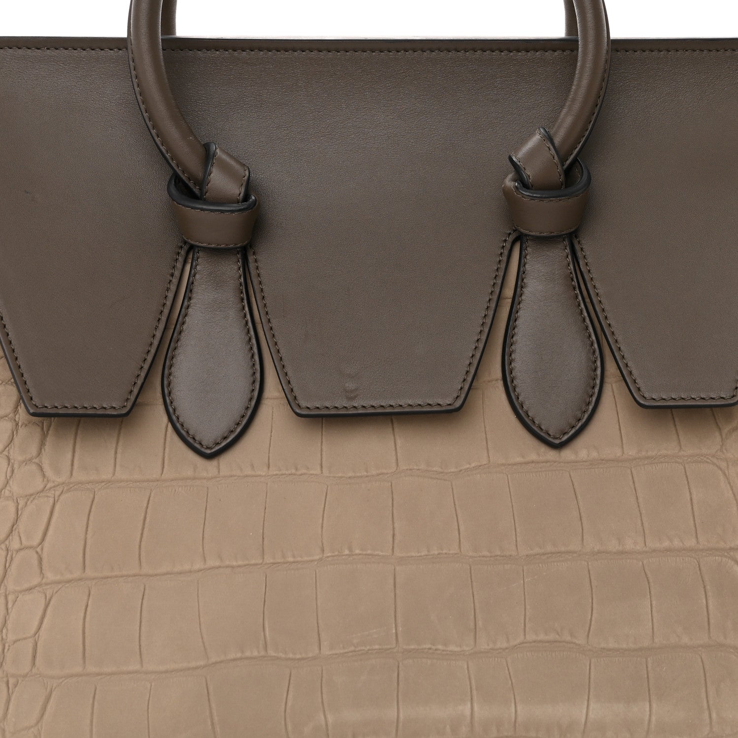 Celine Crocodile Embossed Nubuck Calfskin Small Tie Knot Tote Grey 7 of 17