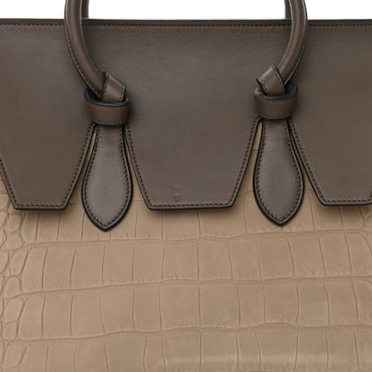 Celine Crocodile Embossed Nubuck Calfskin Small Tie Knot Tote Grey 7 of 17