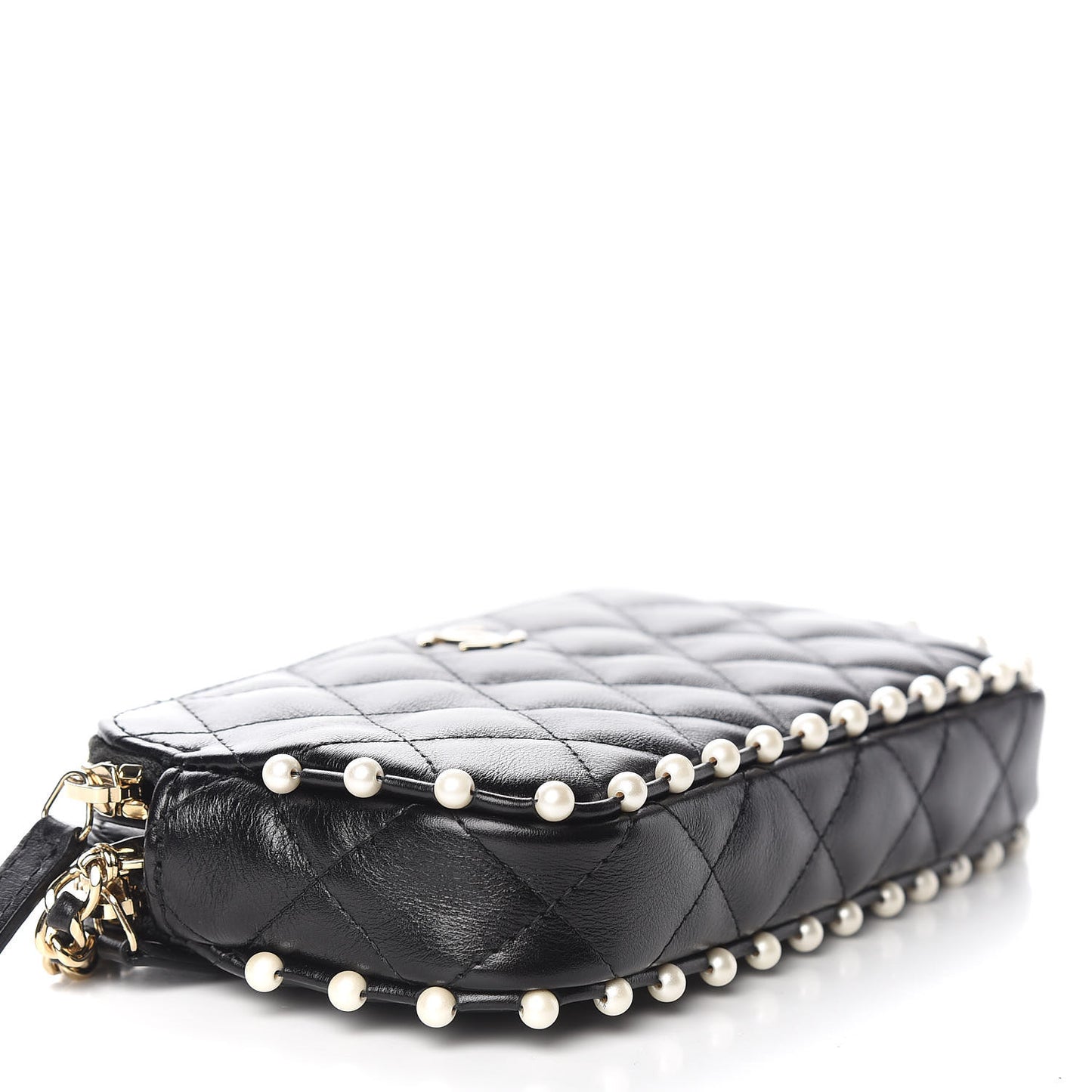 Calfskin Quilted Pearl Small Clutch With Chain Black