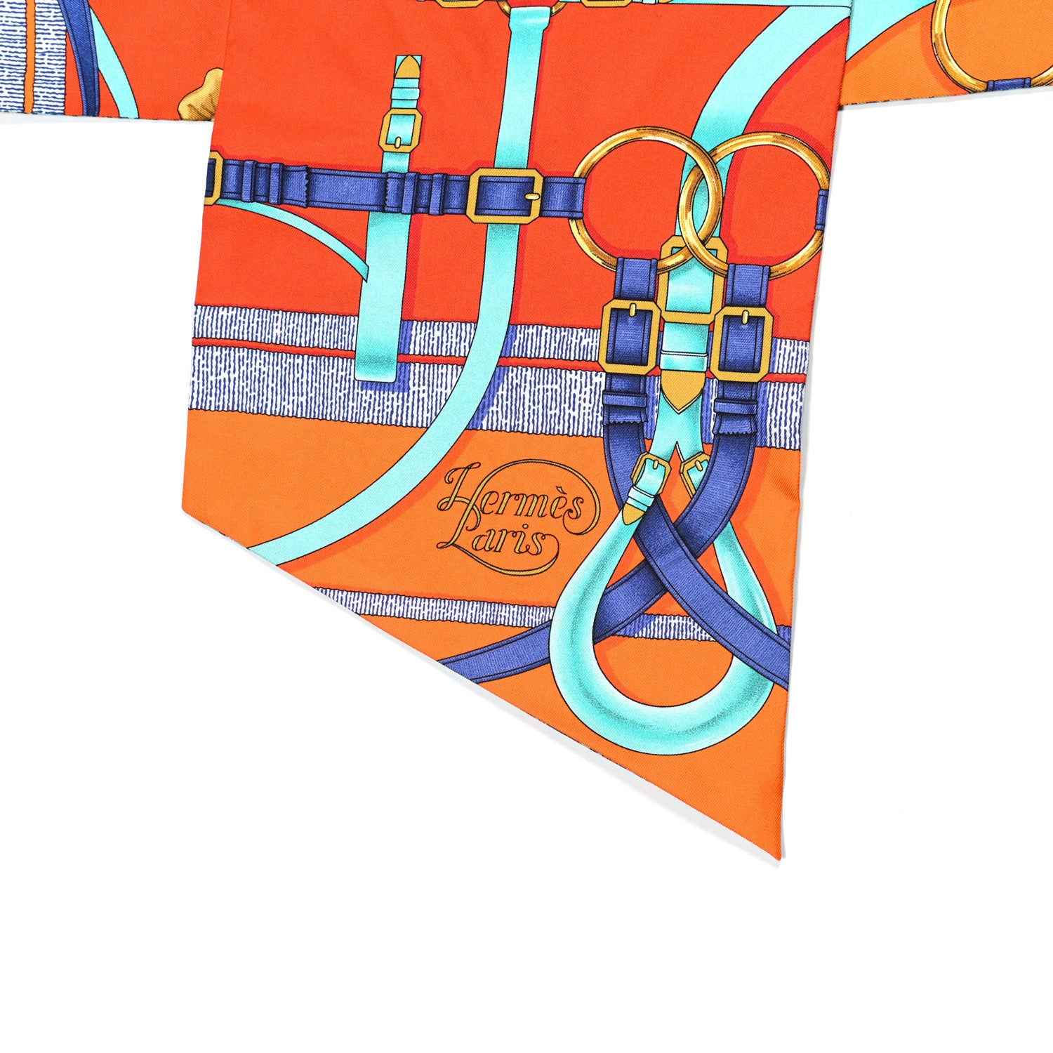 Hermes Silk Grand Manege Maxi Twilly Orange Cobalt 4 of 4