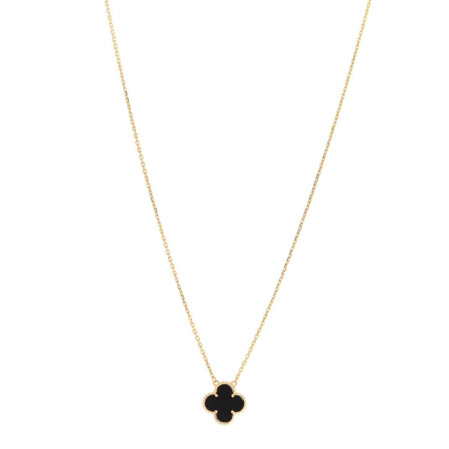18K Yellow Gold Black Onyx Vintage Alhambra Pendant Necklace