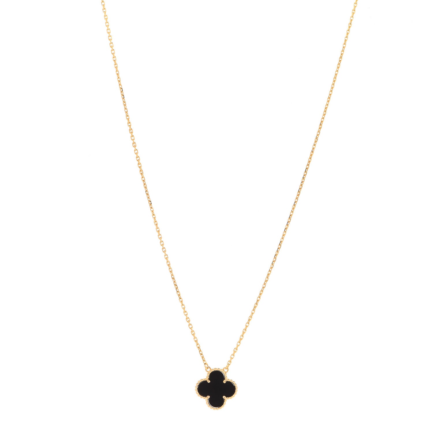 Van Cleef & Arpels 18K Yellow Gold Black Onyx Vintage Alhambra Pendant Necklace 1 of 5