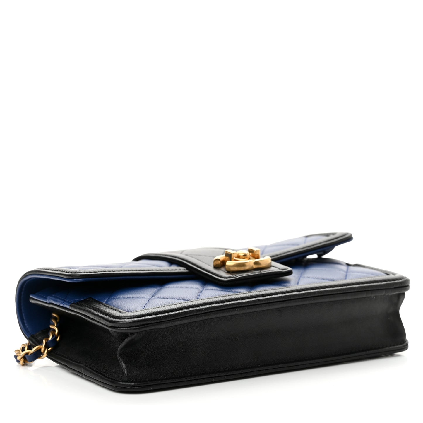 Lambskin Quilted Elegant CC Wallet On Chain WOC Blue Black