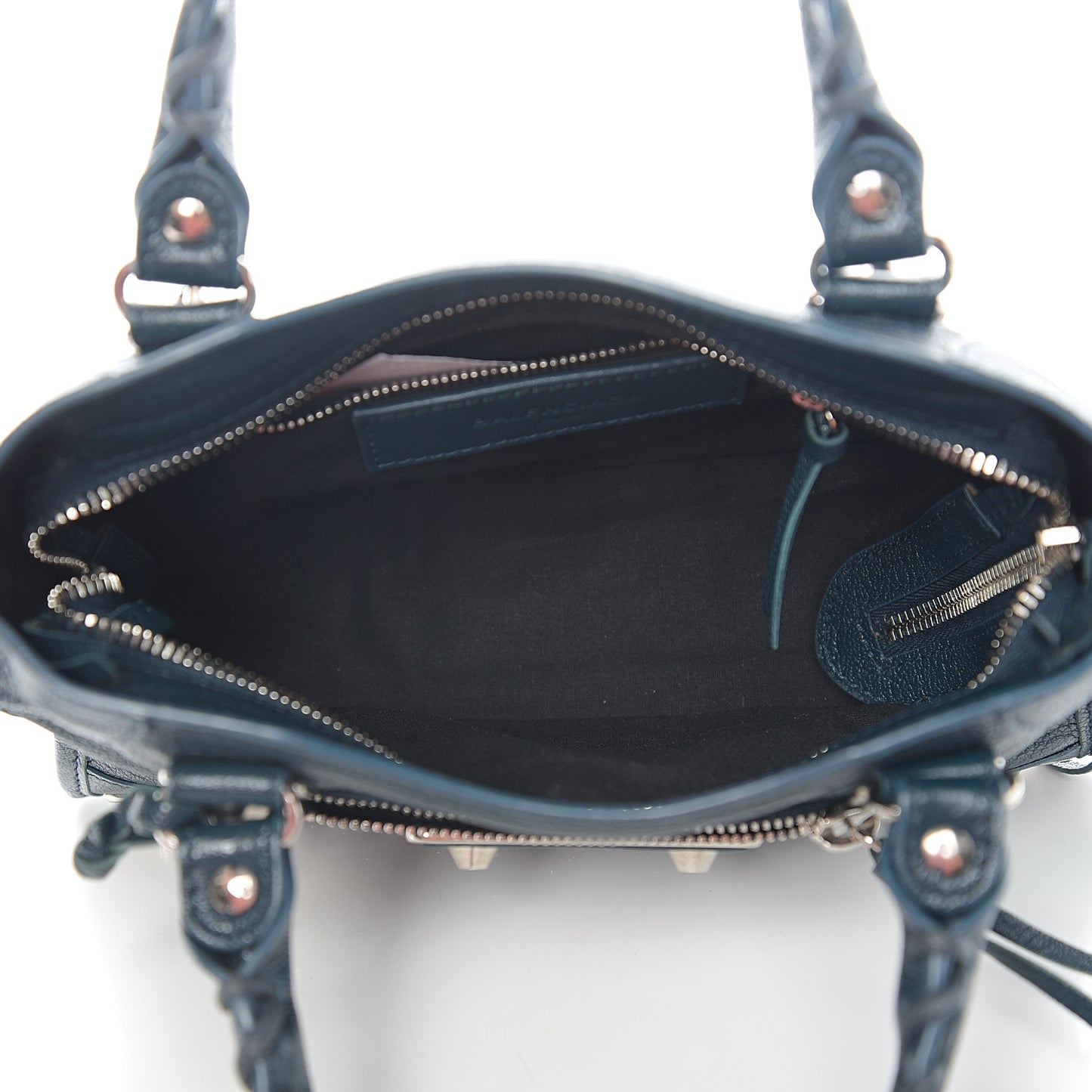 Chevre Silver Metallic Edge Hardware Mini City Bleu Paon