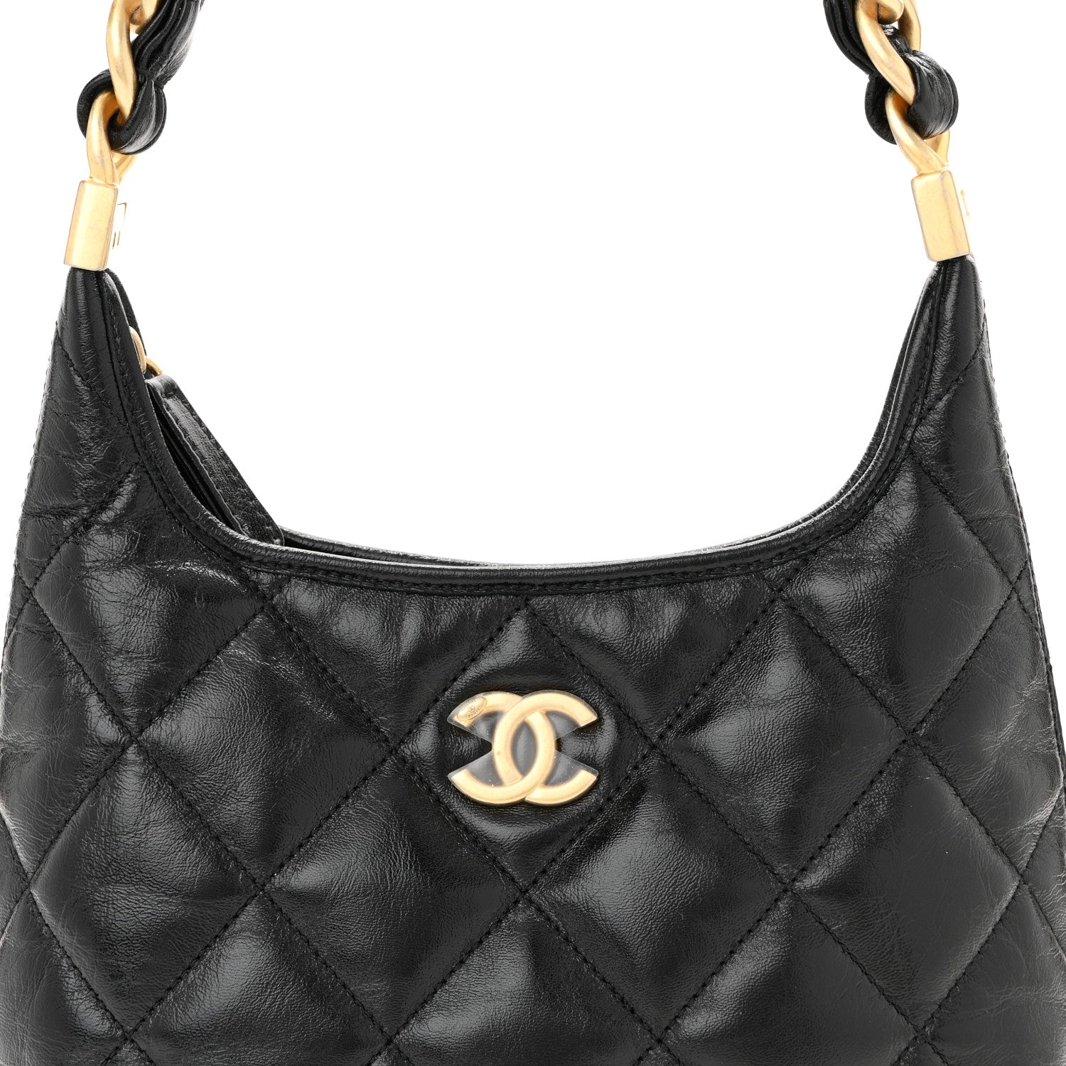 Chanel Shiny Crumpled Lambskin Quilted Small CC Funky Town Hobo Black 8 of 11