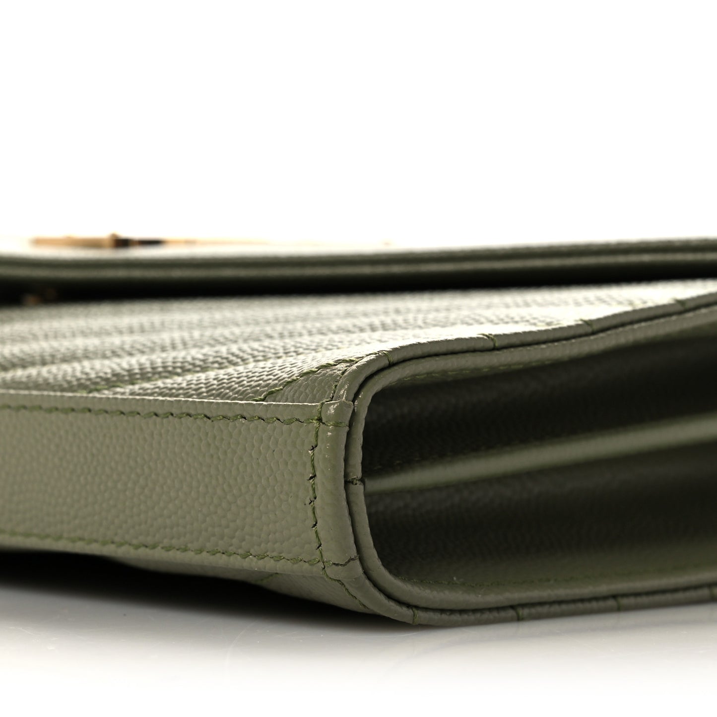 Grain De Poudre Matelasse Chevron Monogram Chain Wallet Vert Kaki