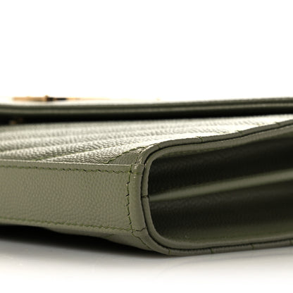 Saint Laurent Grain De Poudre Matelasse Chevron Monogram Chain Wallet Vert Kaki 8 of 8