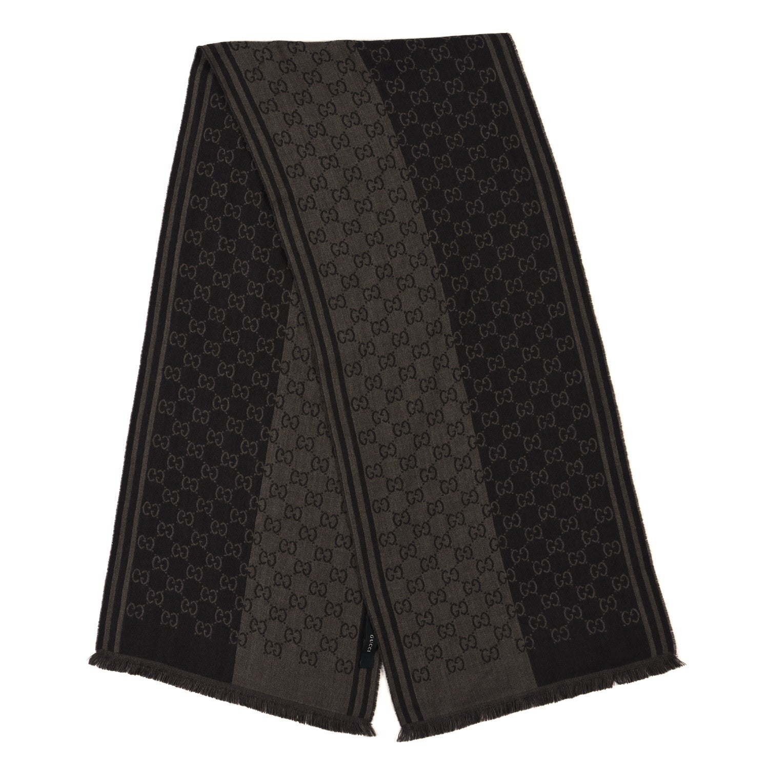 Gucci Wool GG Monogram Fringe Scarf Brown 2 of 3