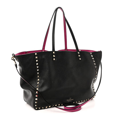 Valentino Garavani Grained Calfskin Medium Rockstud Reversible Tote Black Rose Violet 4 of 16