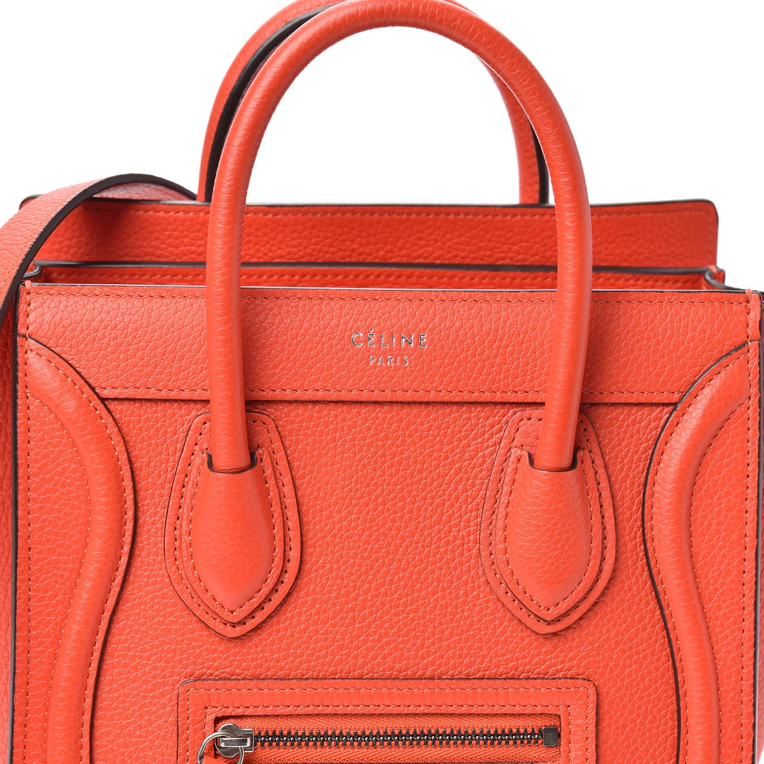 Celine Drummed Calfskin Nano Luggage Vermillion 7 of 9