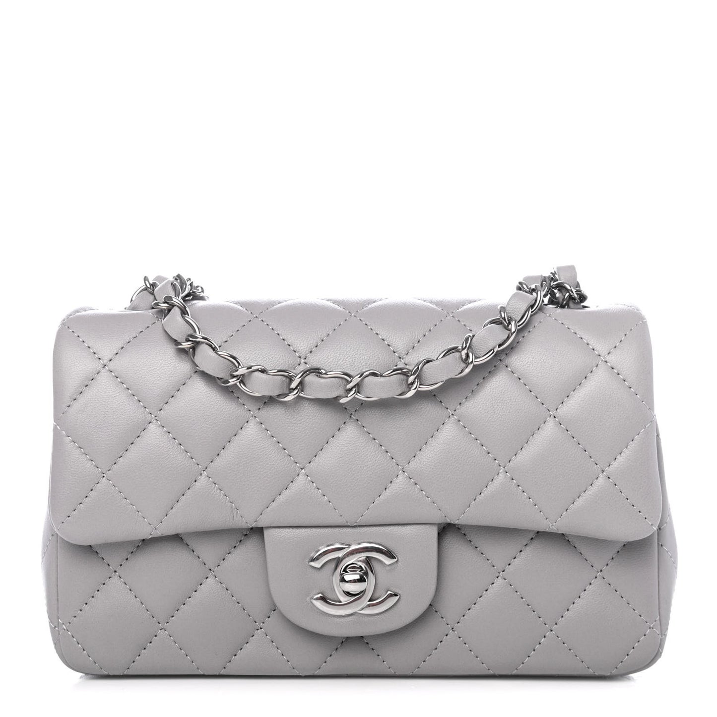 Lambskin Quilted Mini Rectangular Flap Grey