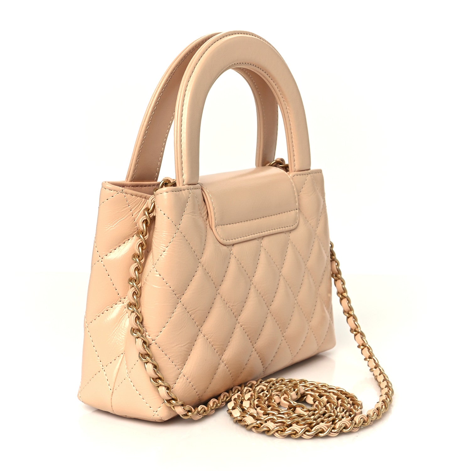 Chanel Shiny Aged Calfskin Quilted Nano Kelly Shopper Beige 3 of 11
