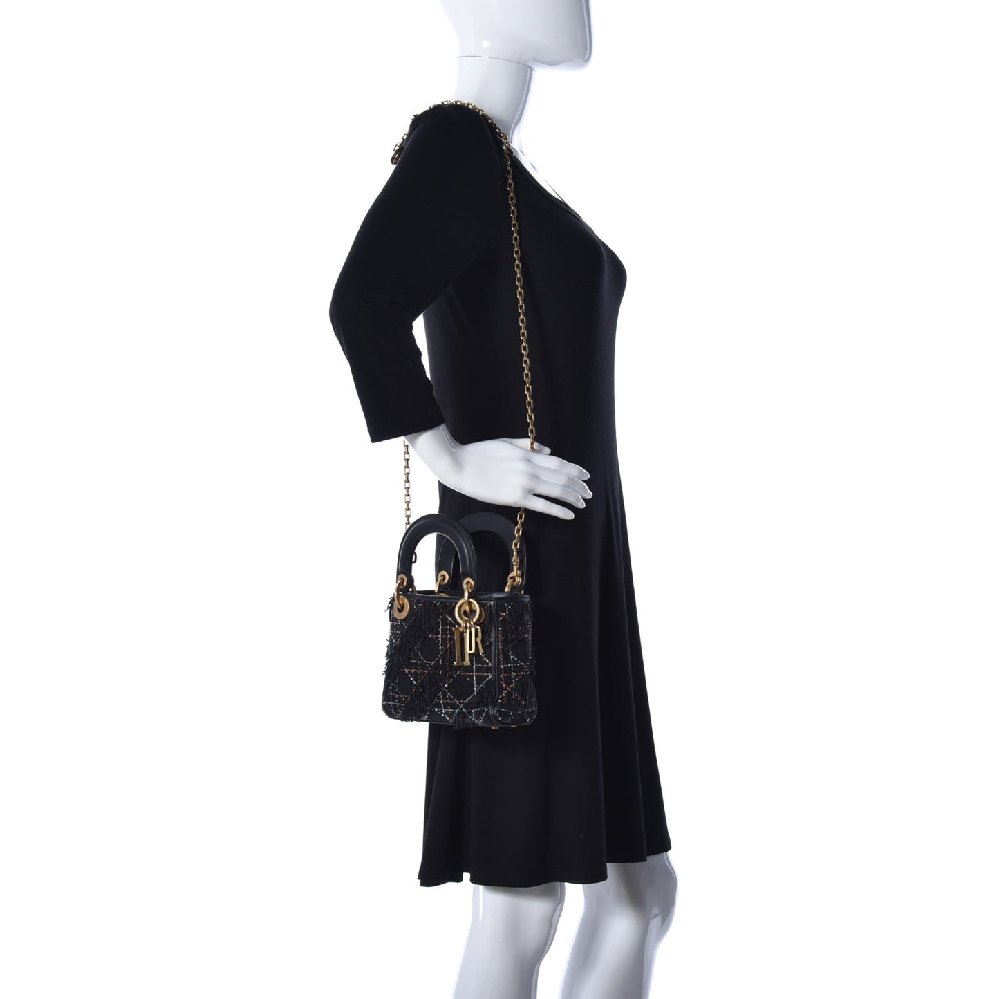 Lambskin Beaded Fringe Mini Lady Dior Black Multicolor