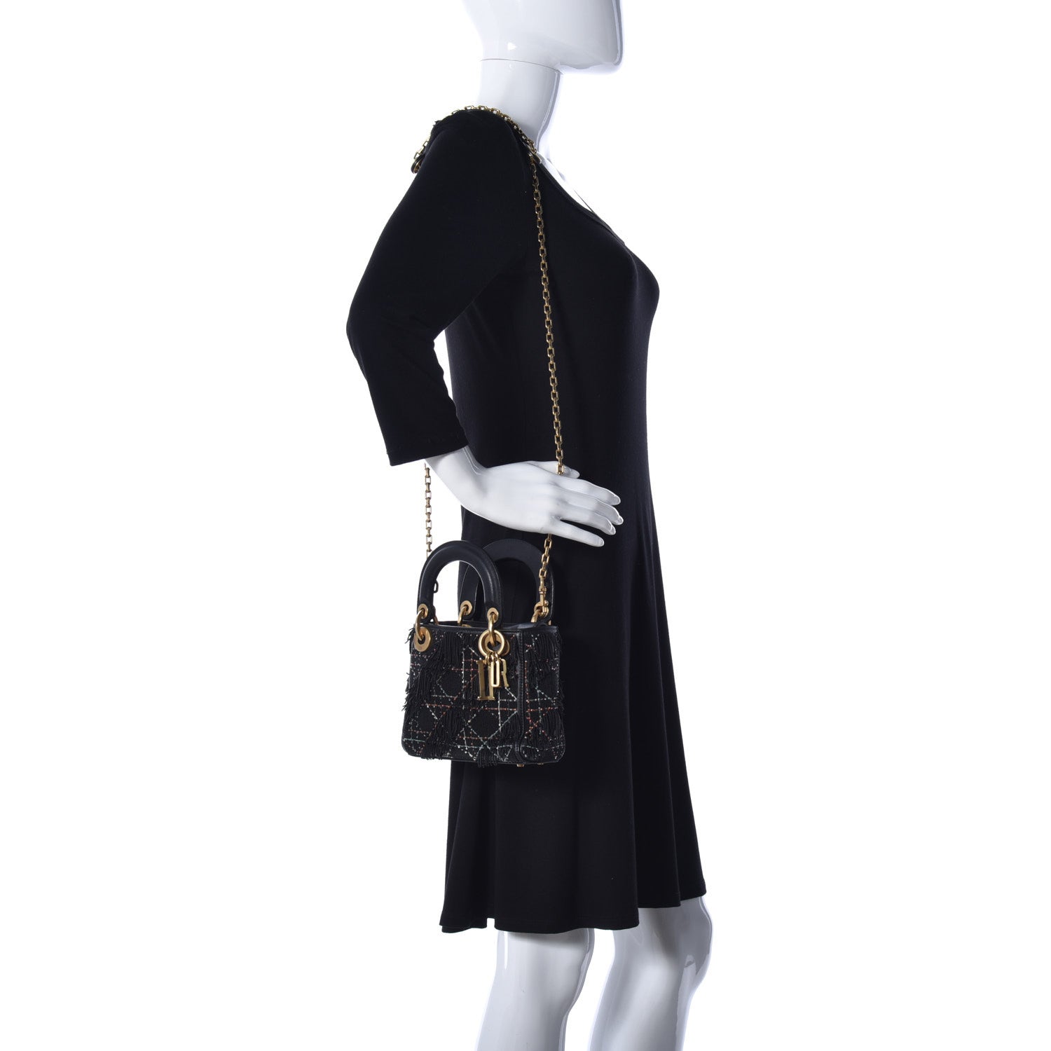 Christian Dior Lambskin Beaded Fringe Mini Lady Dior Black Multicolor 2 of 10