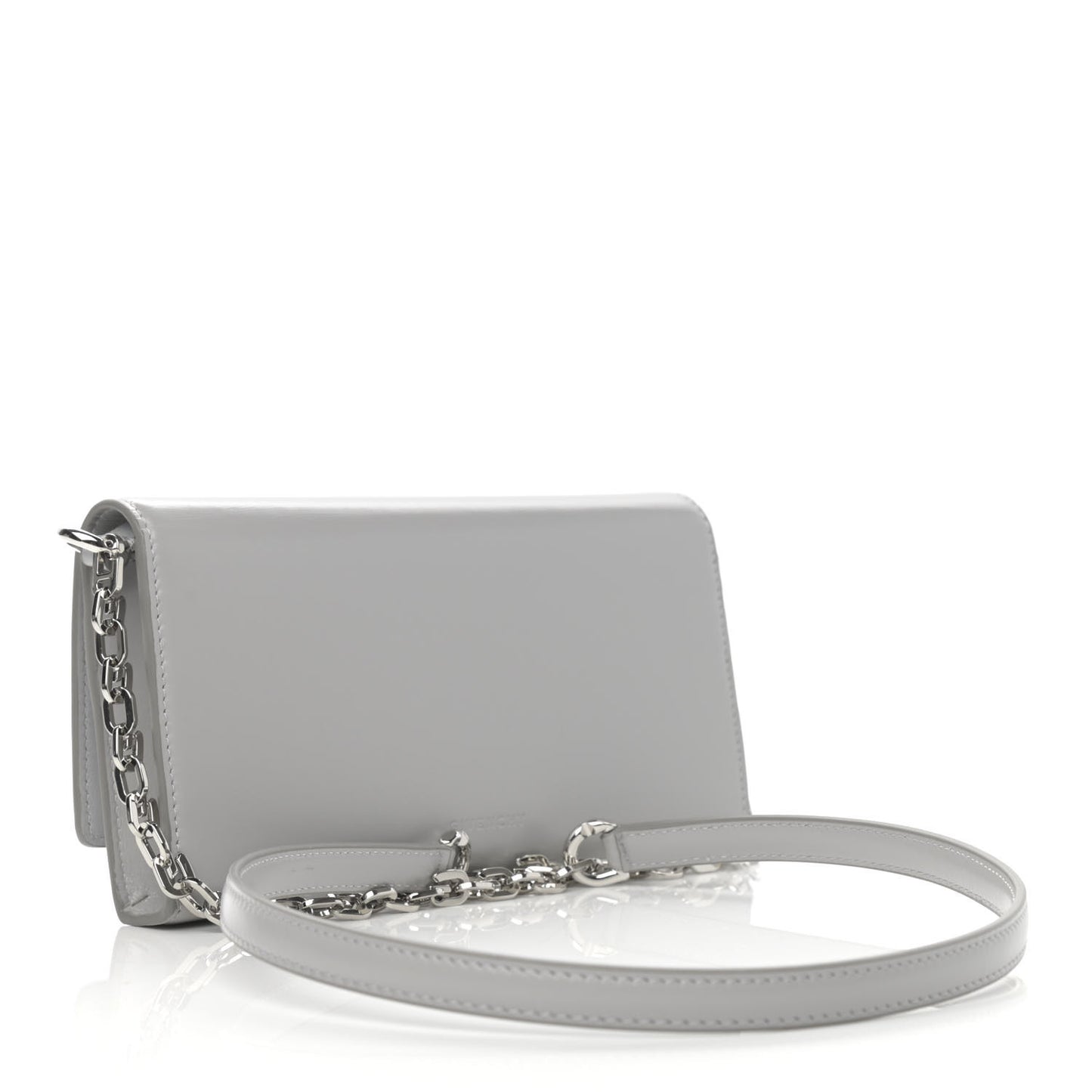 Calfskin 4G Wallet on Chain Cloud Grey