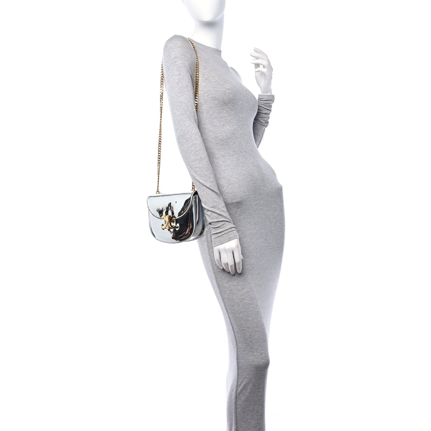 Mirror Calfskin Teen Besace Chain Triomphe Silver