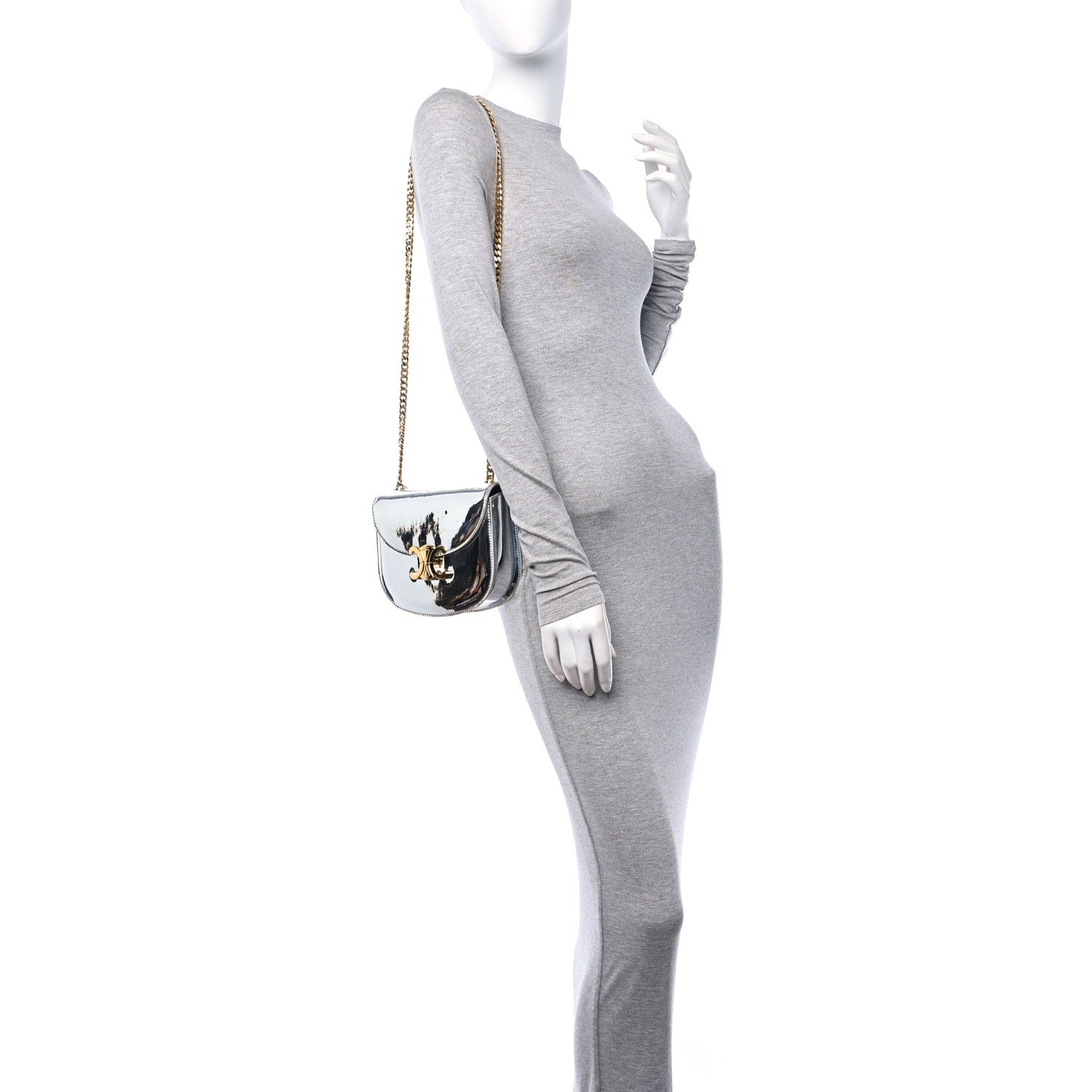 Celine Mirror Calfskin Teen Besace Chain Triomphe Silver 3 of 9