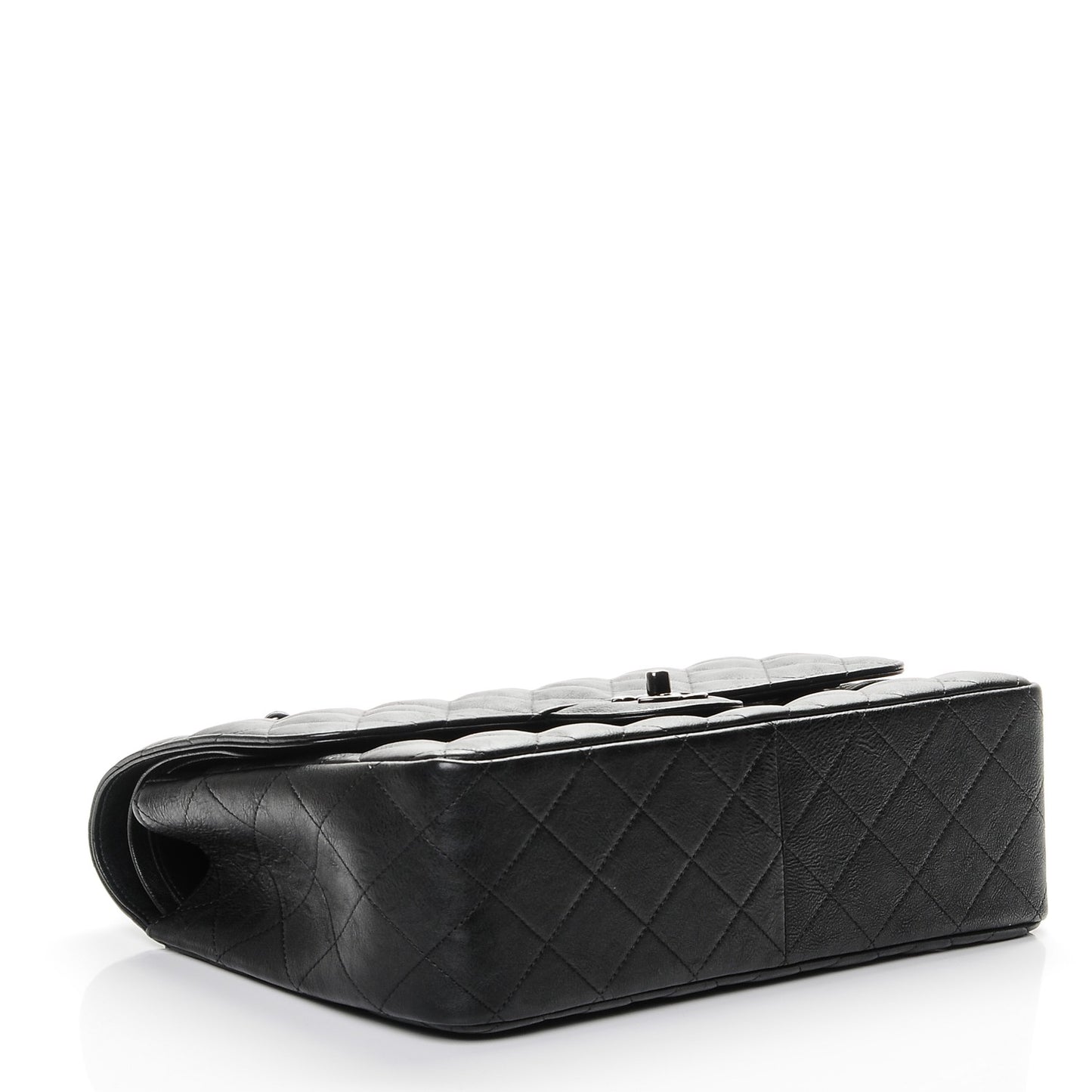 Crumpled Calfskin Quilted Jumbo Double Flap So Black