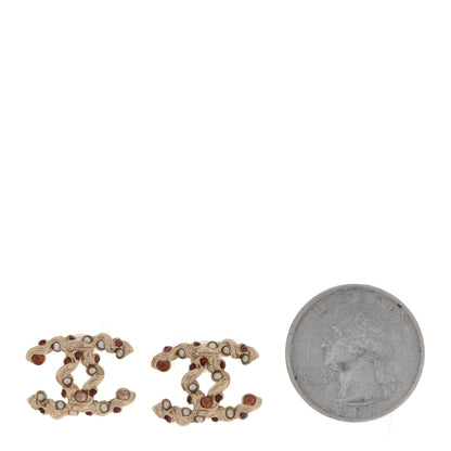 Chanel Pearl Crystal CC Earrings Gold 2 of 4