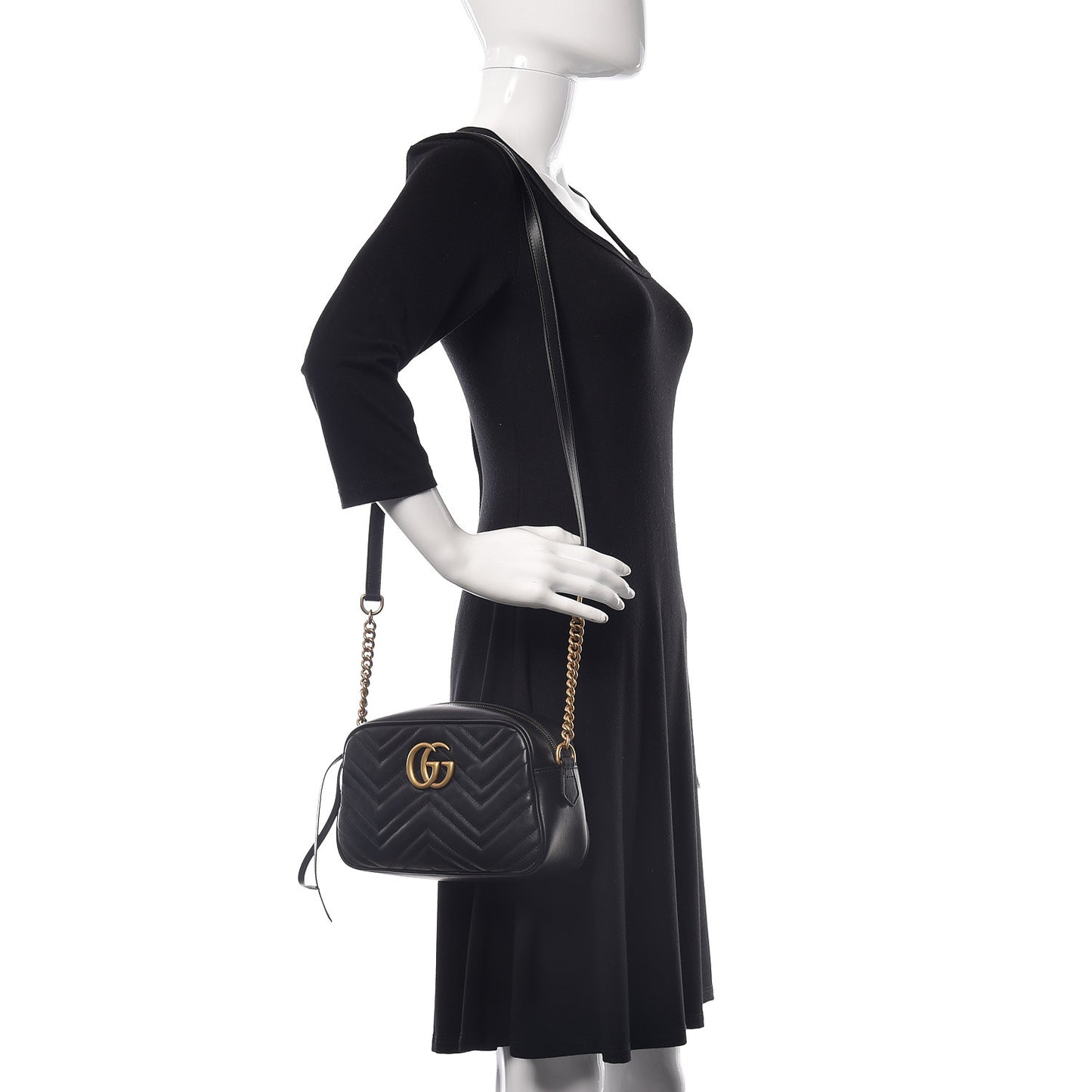 Calfskin Matelasse Small GG Marmont Chain Shoulder Bag Black