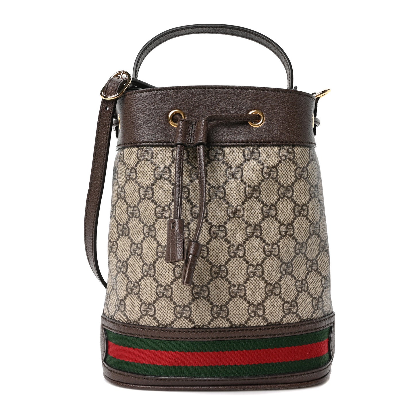 GG Supreme Monogram Web Small Ophidia Bucket Bag Brown