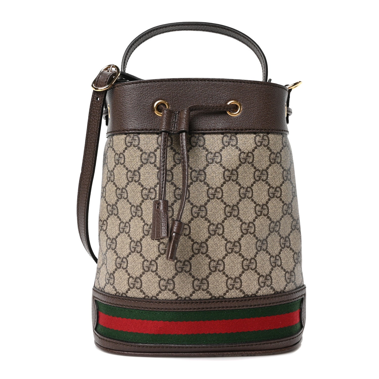 Gucci GG Supreme Monogram Web Small Ophidia Bucket Bag Brown 1 of 10