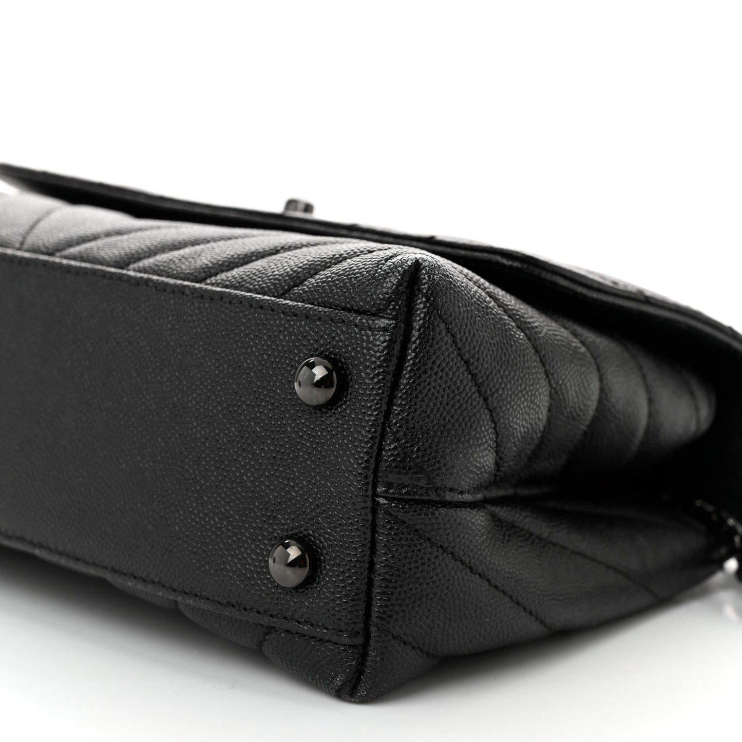 Caviar Chevron Quilted Mini Coco Handle Flap So Black