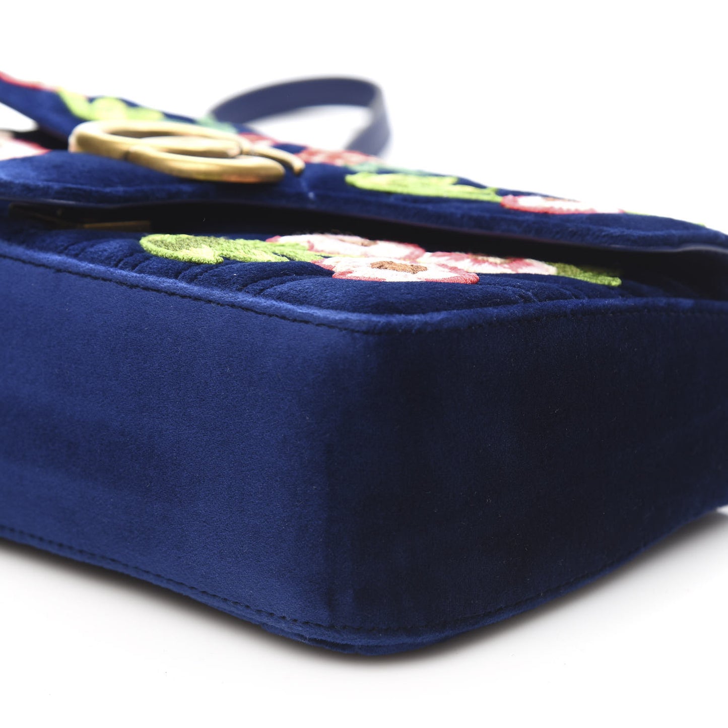 Velvet Matelasse Deer Embroidered Small GG Marmont Shoulder Bag Cobalt
