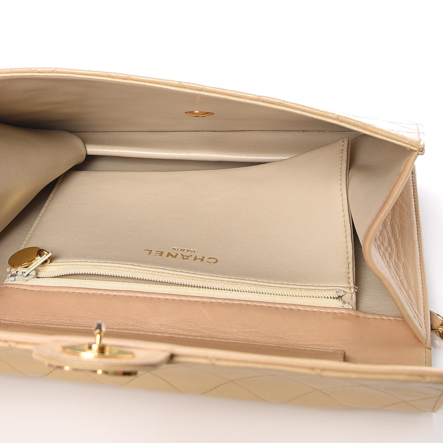 Chanel Lambskin Stitched Small Single Flap Beige 5 of 9