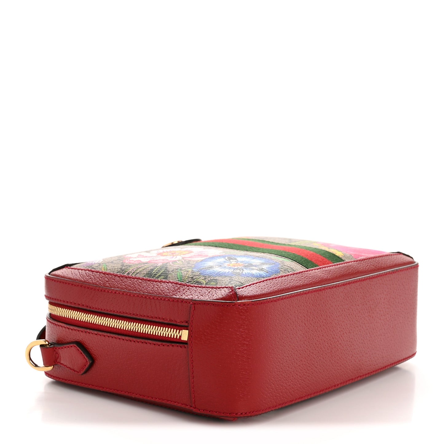 GG Supreme Monogram Flora Web Small Ophidia Top Handle Shoulder Bag Hibiscus Red