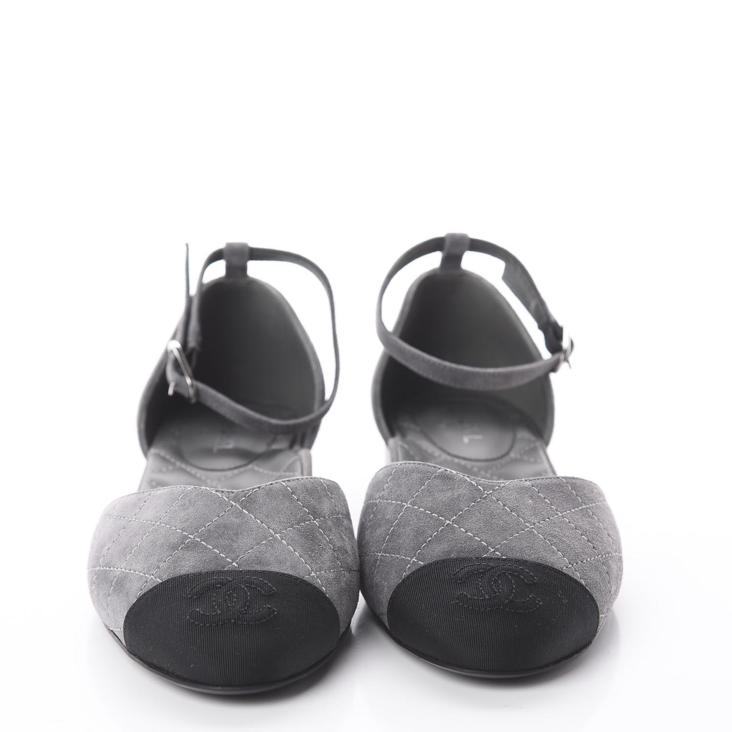 Suede Grosgrain Cap Toe CC Ankle Strap Sandals 37.5 Grey Black