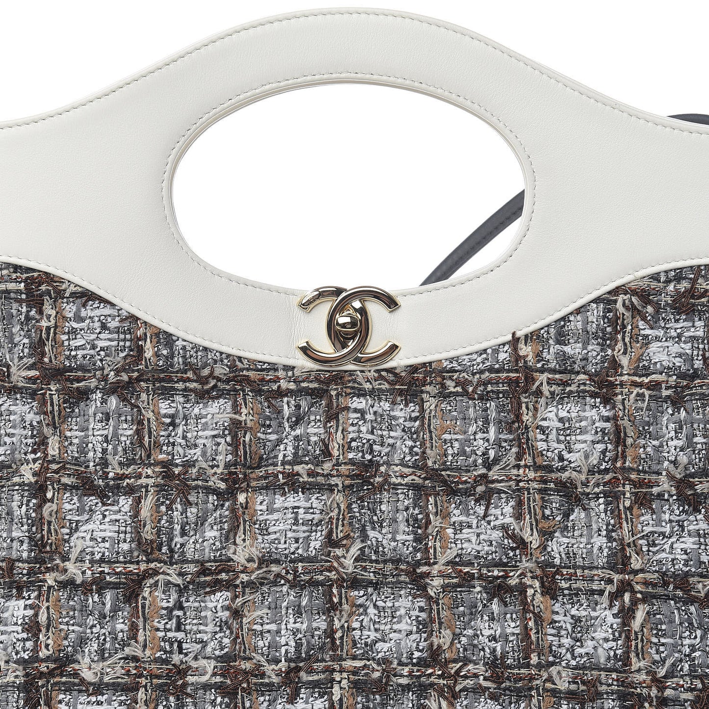 Tweed Calfskin Quilted Large 31 Shopping Bag White Multicolor
