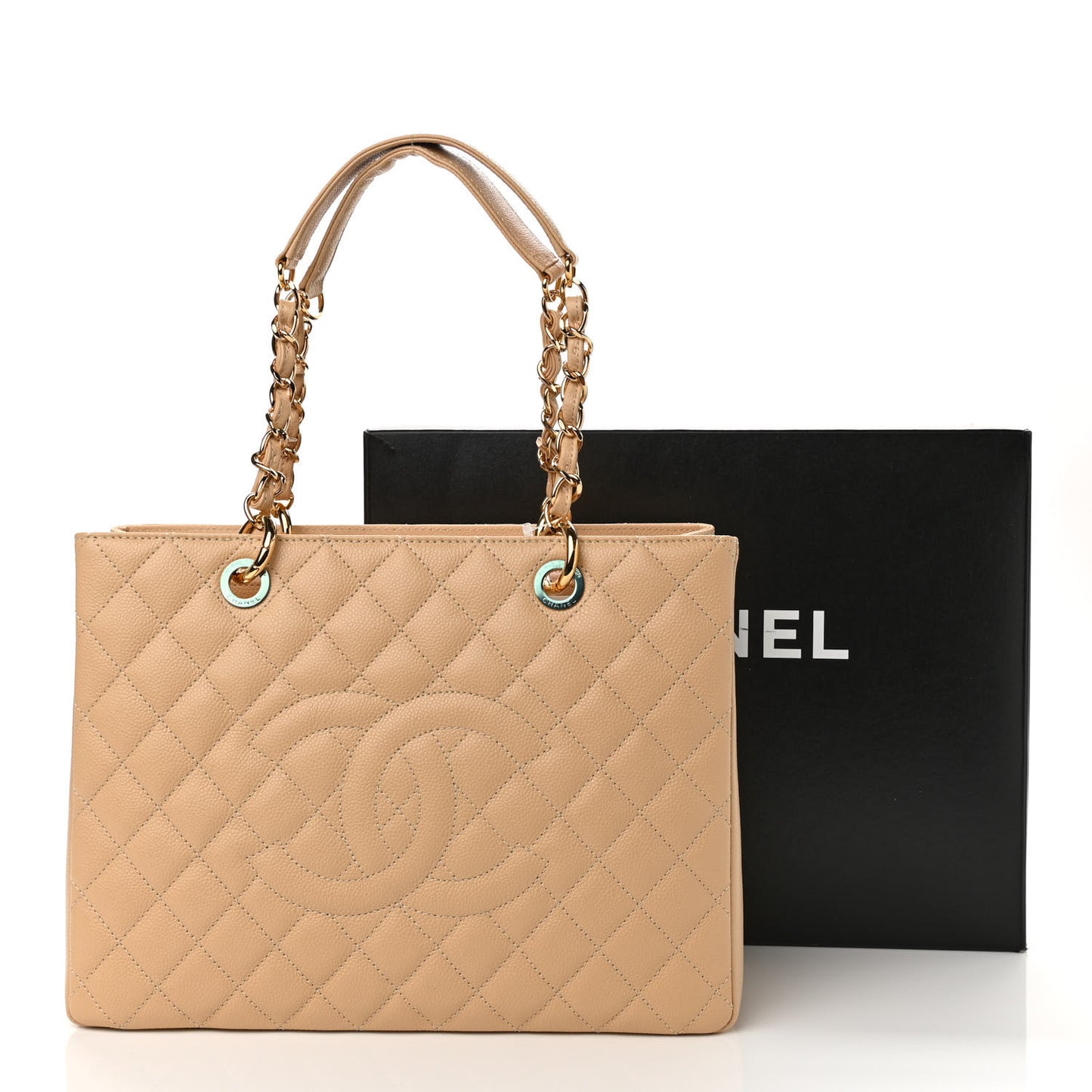 Caviar Quilted Grand Shopping Tote GST Beige Clair