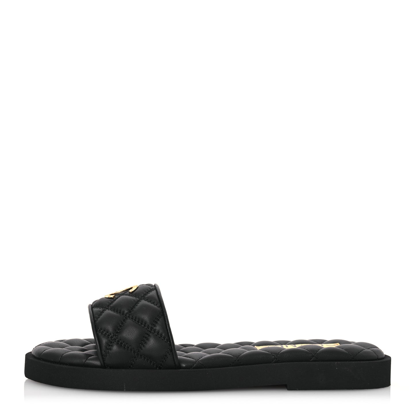 Lambskin Quilted Textured CC Mules Sandals 39.5 Black