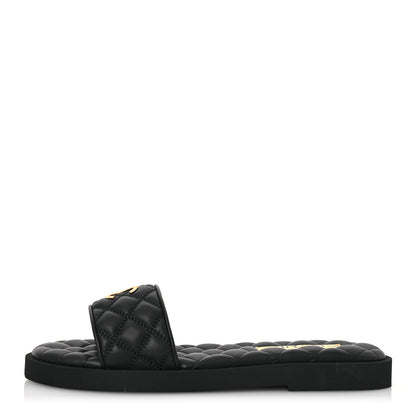 Chanel Lambskin Quilted Textured CC Mules Sandals 39.5 Black 1 of 9