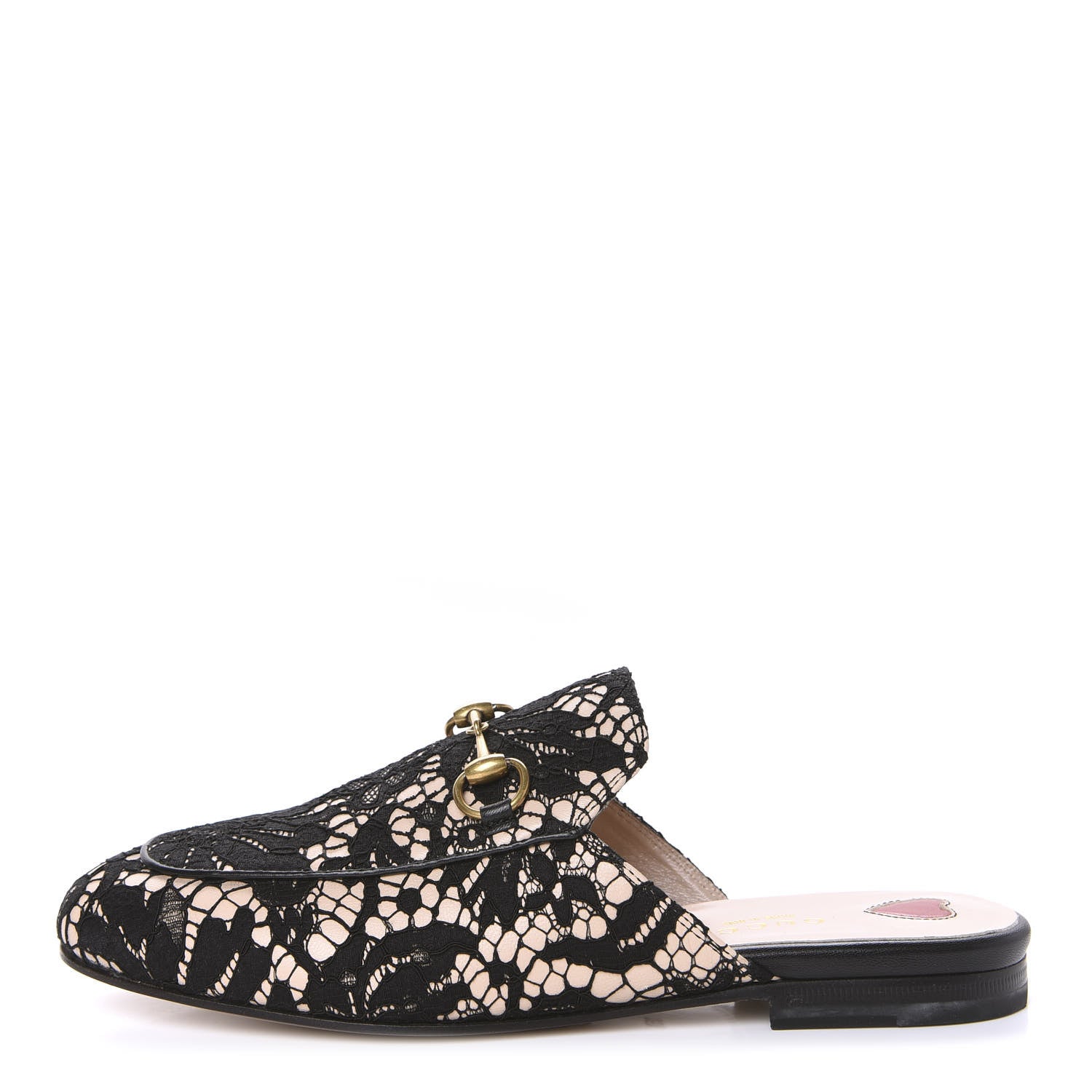 Gucci Lace Malaga Kid Womens Princetown Slippers 35.5 Black Skin Rose 1 of 9