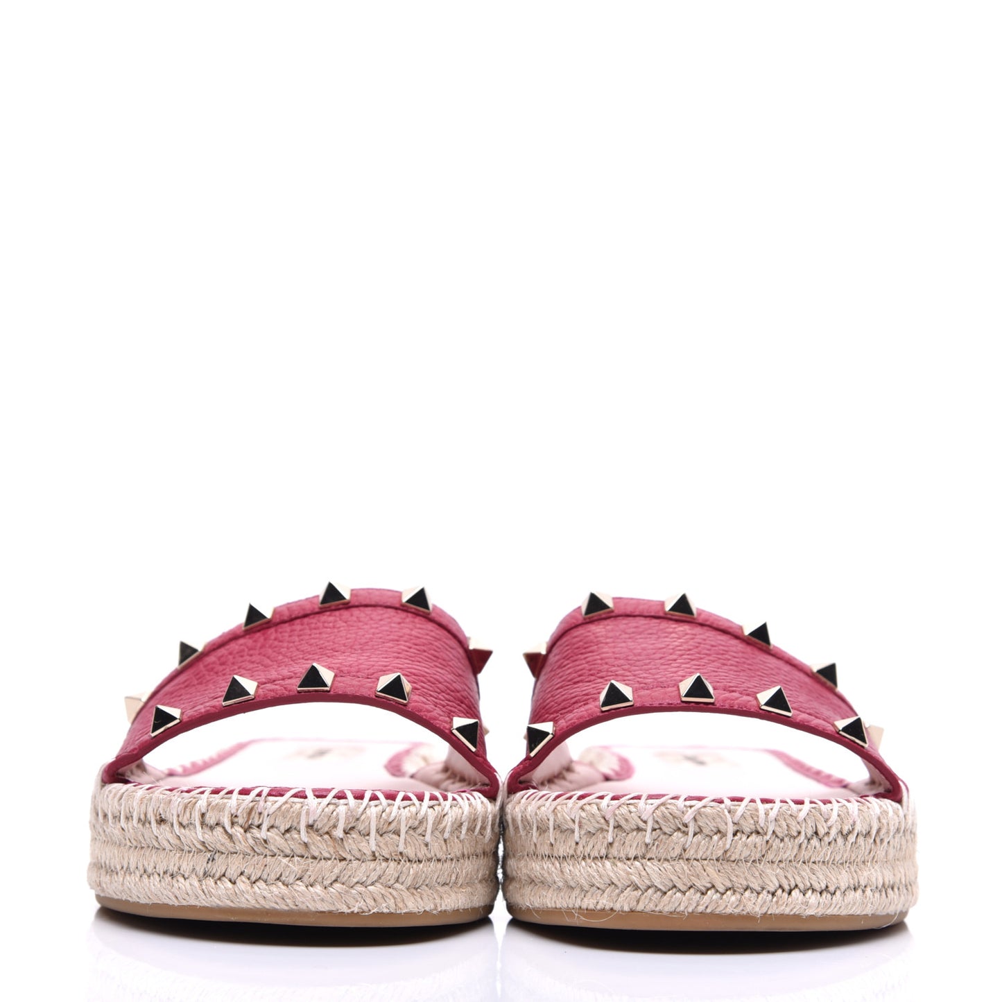 Pebbled Calfskin Rockstud Espadrille Flat Slide Sandals 38 Red