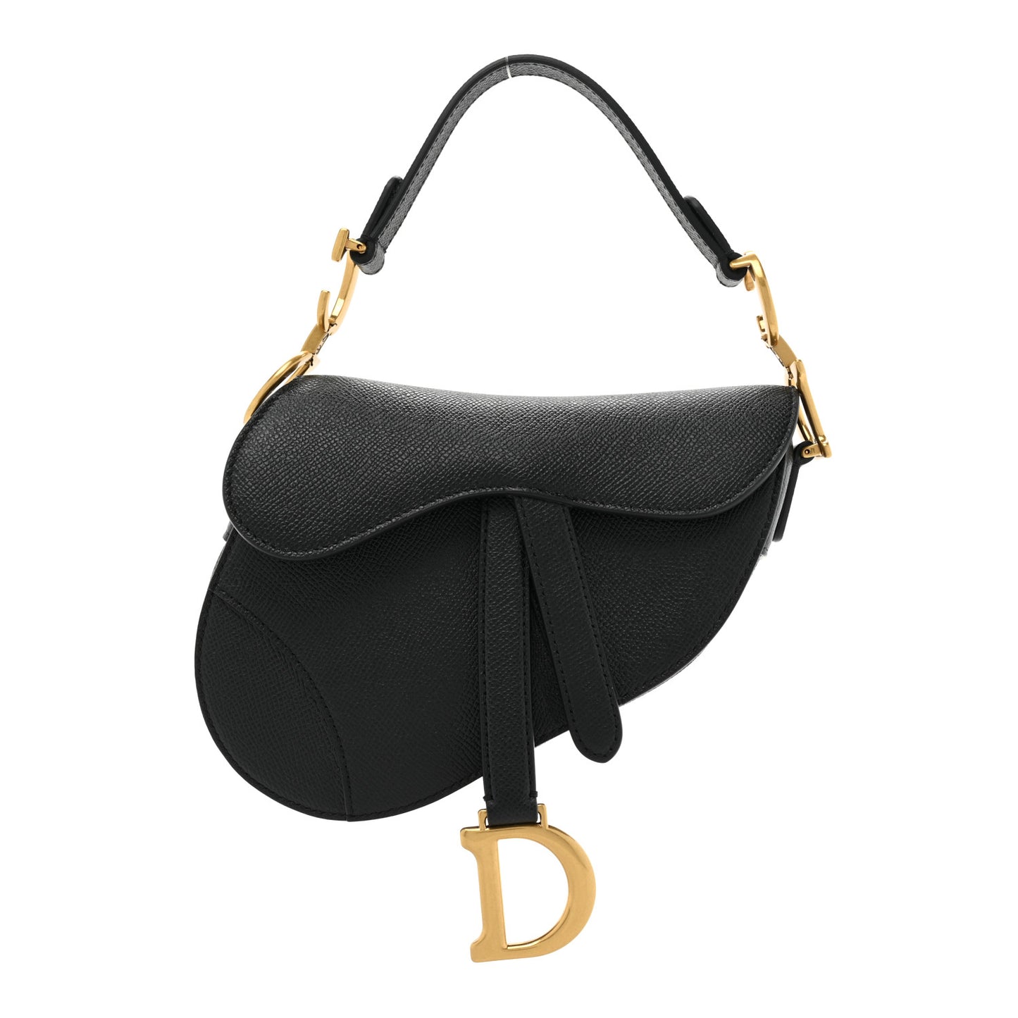 Grained Calfskin Mini Saddle Bag Black