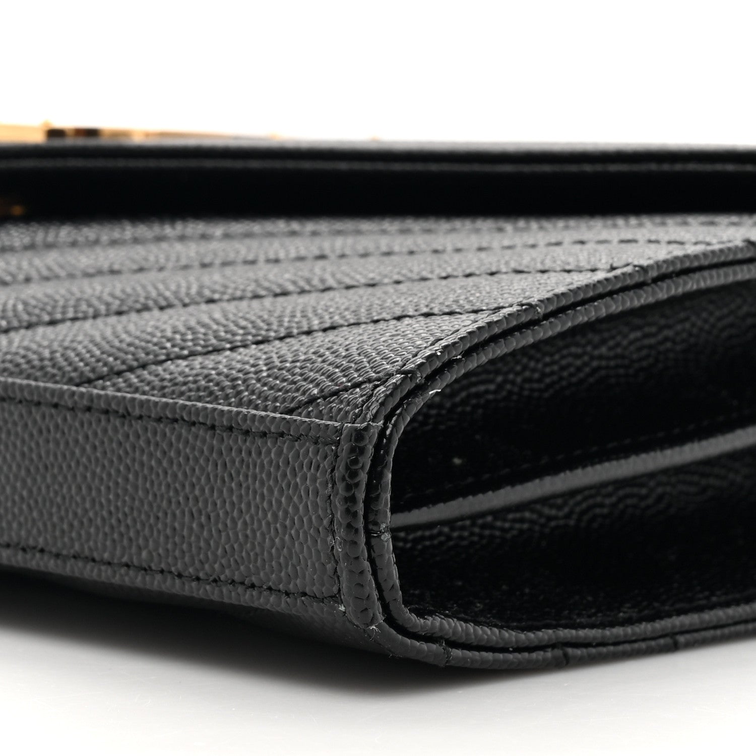 Saint Laurent Grain De Poudre Matelasse Chevron Monogram Chain Wallet Black 10 of 12