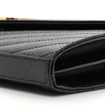 Saint Laurent Grain De Poudre Matelasse Chevron Monogram Chain Wallet Black 10 of 12