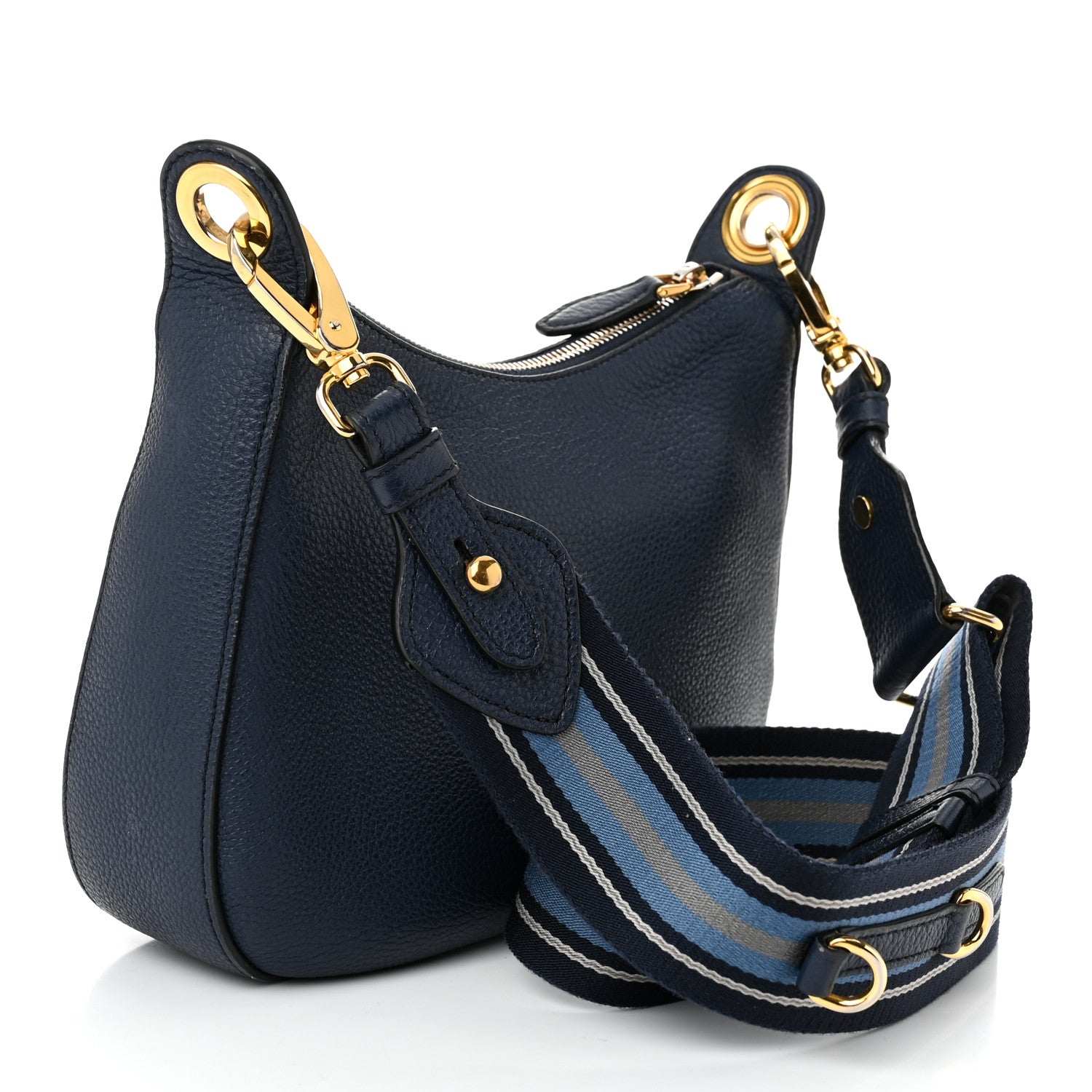 PRADA ネイビー ボディバッグ Prada Vitello Phenix Navy Blue Leather Messenger Crossbody Bag