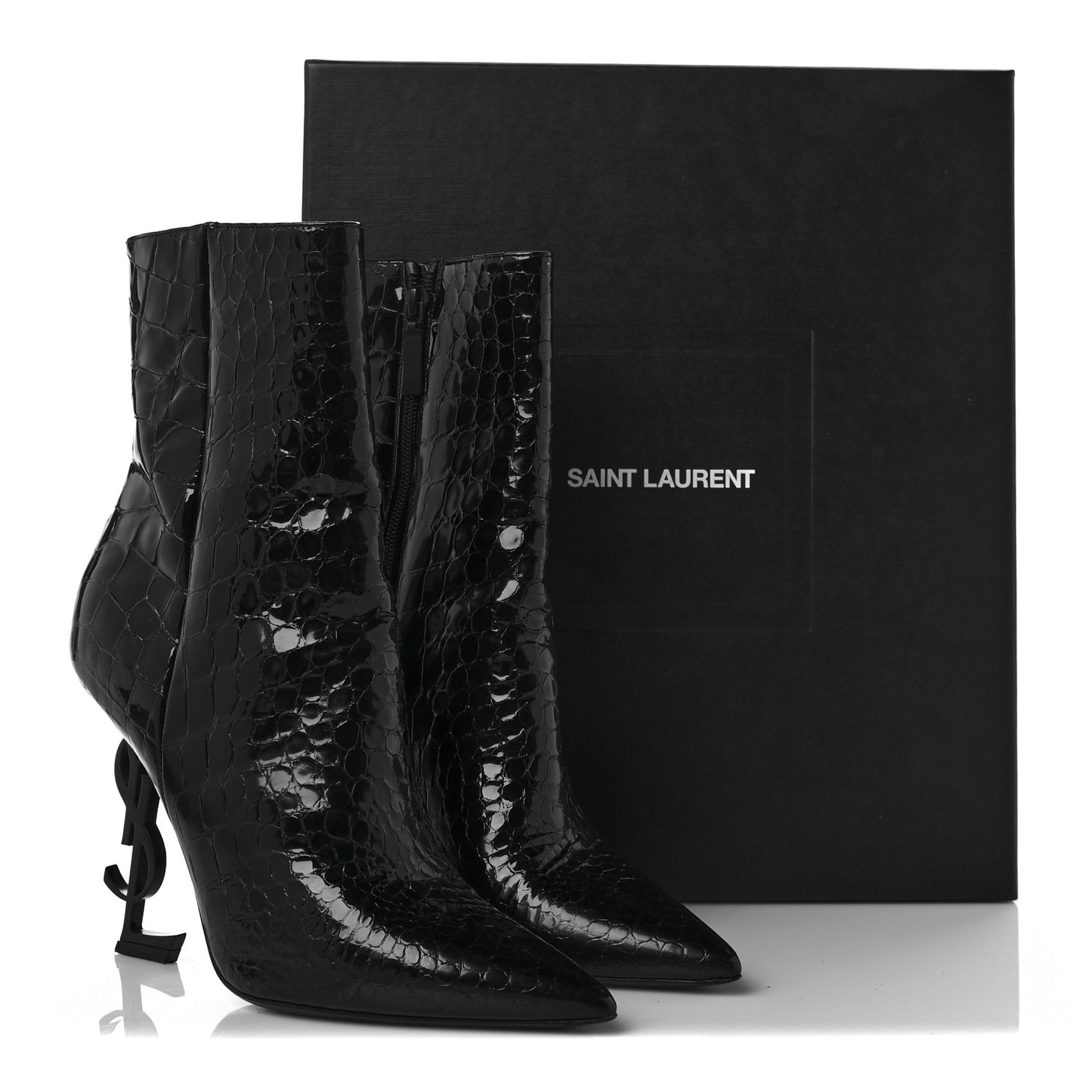 Alligator Embossed Patent Calfskin Opyum 110 Ankle Boots 40 Black
