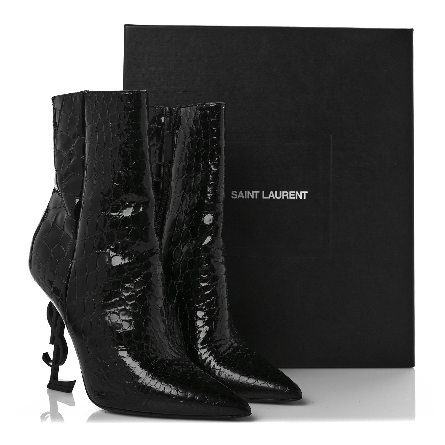 Saint Laurent Alligator Embossed Patent Calfskin Opyum 110 Ankle Boots 40 Black 10 of 10