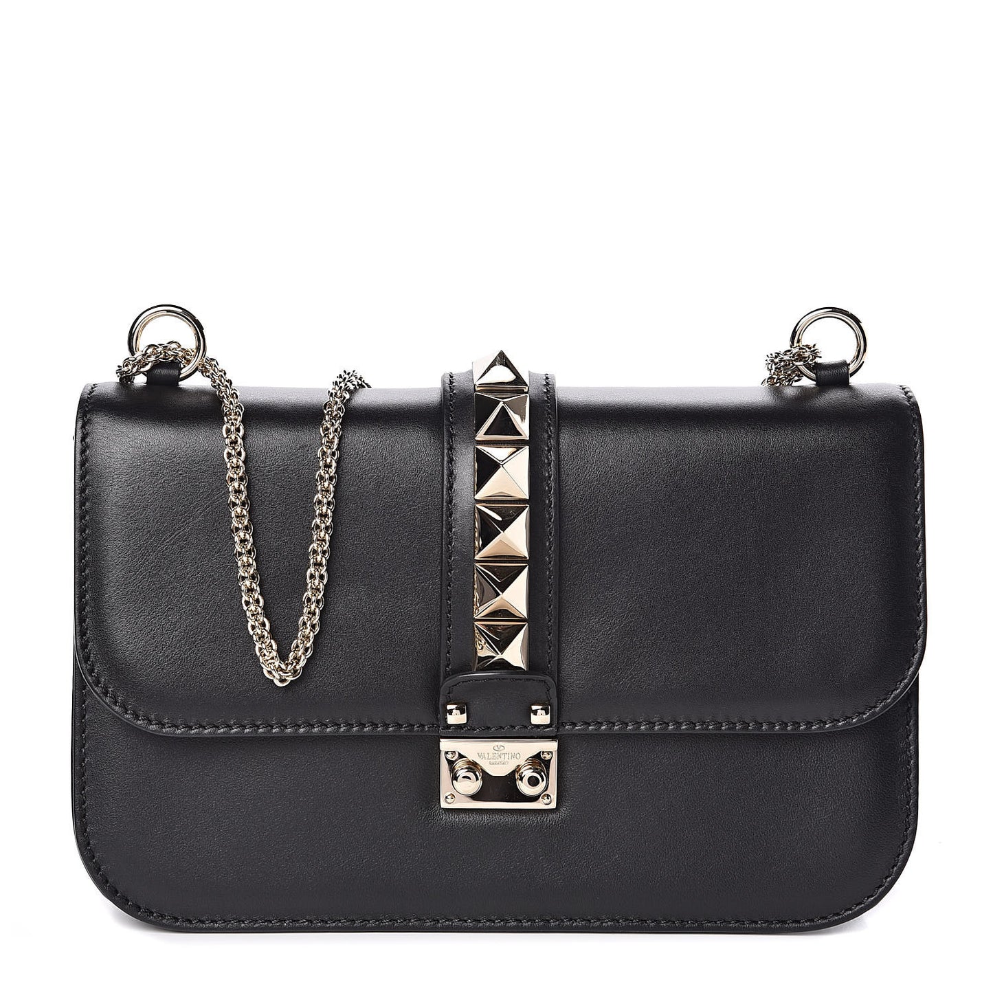 Vitello Medium Glam Lock Rockstud Flap Black