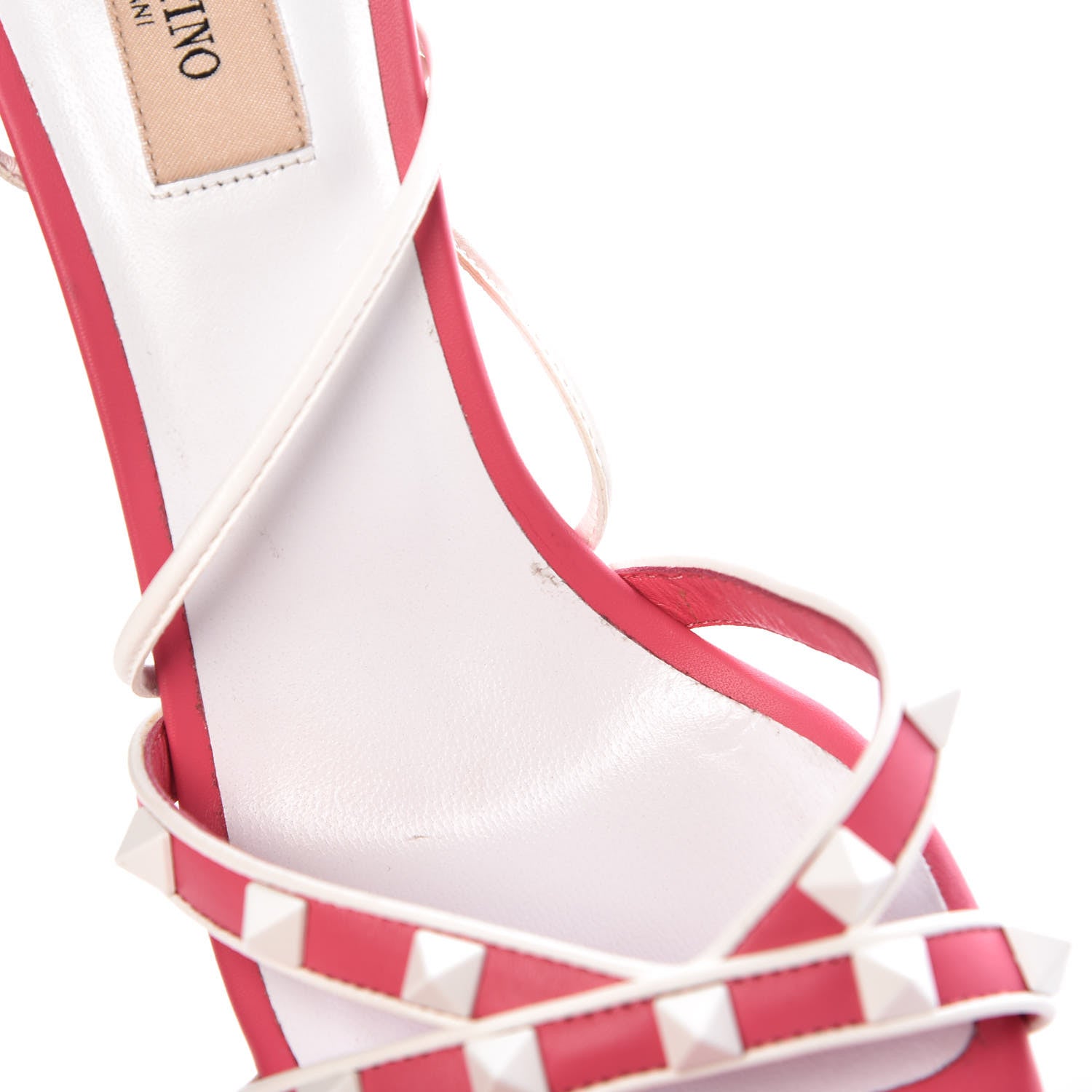 Valentino Garavani Calfskin Free Rockstud Crisscross Slingback 85mm Sandals 39 Shadow Pink Optic White 9 of 17