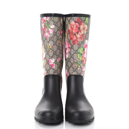 Gucci GG Supreme Monogram Blooms Flat Rubber Boots 39 Beige Multicolor 2 of 10