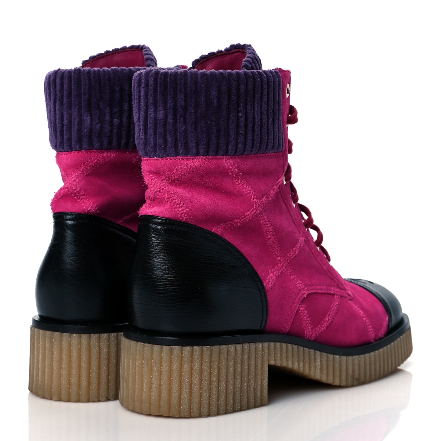 Suede Calfskin Velvet Lace Up Boots 39.5 Pink Black Purple