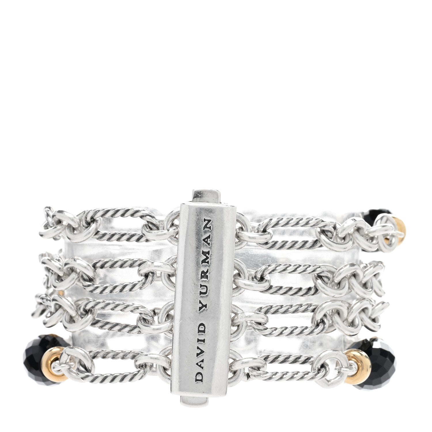 David Yurman Sterling Silver 18K Yellow Gold Black Onyx Multi Strand Figaro Bracelet 2 of 3
