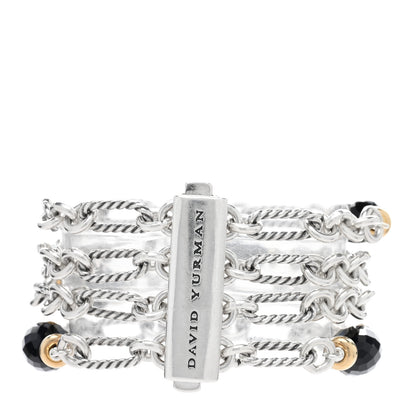 David Yurman Sterling Silver 18K Yellow Gold Black Onyx Multi Strand Figaro Bracelet 2 of 3