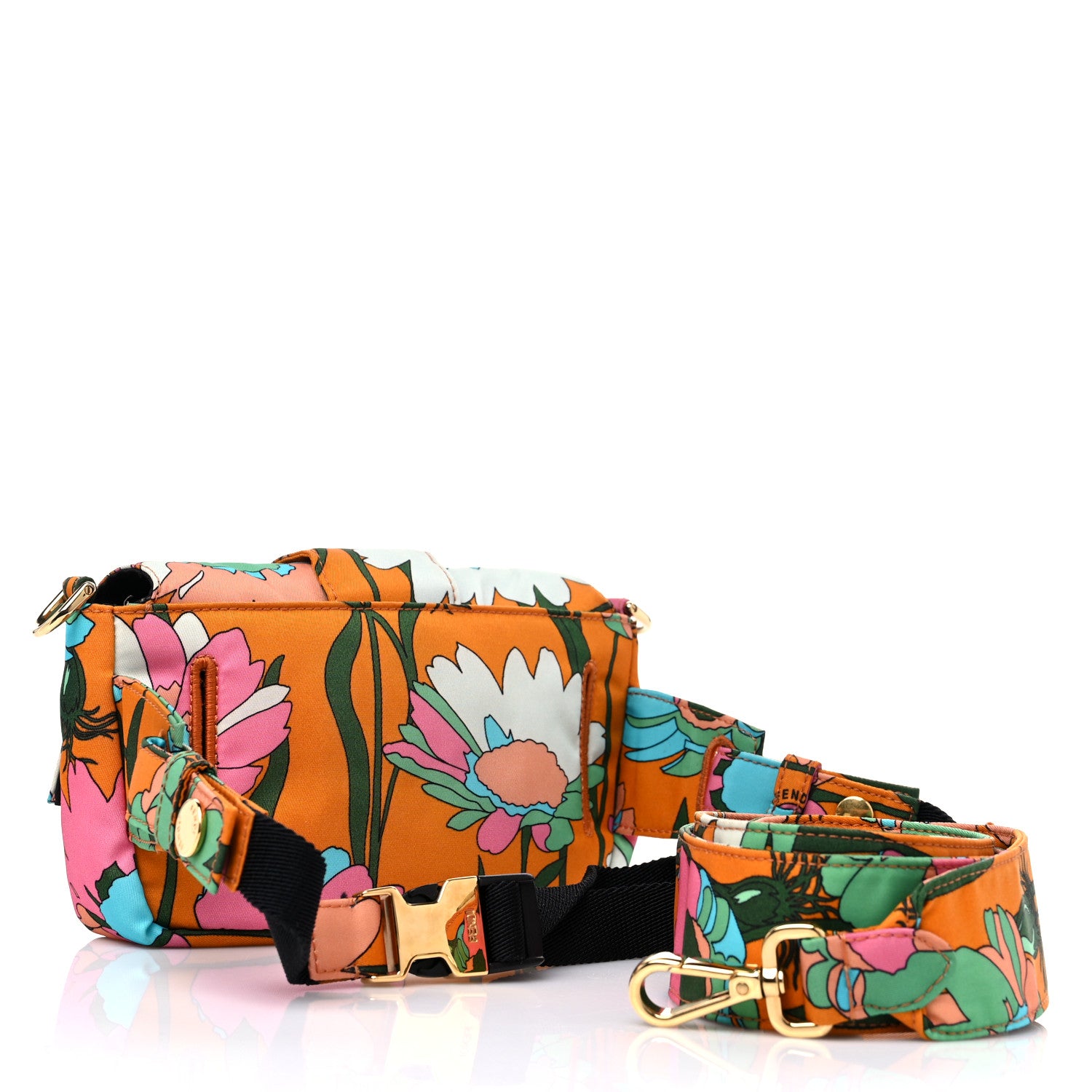 Fendi Nylon Vitello Century Opaco All Over Floral Belt Baguette Aranciata Burnt Orange 4 of 9